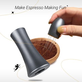 MICXNIC WDT Tool Espresso, Aluminum Alloy Coffee Distribution Tool with Stand, 13x0.4mm Stainless Steel Needle for Barista, Coffee Needle Distributor, Solve Coffee Clumping & Channel Effects, Silver