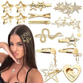 15 Pinzas para El Cabello Doradas con Forma de Serpiente Y Estrella, Estilo Y2K, con Broche A Presión, para Mujer. Pinzas Antideslizantes con Forma de Gota de Agua, Ideales para Halloween. Pin