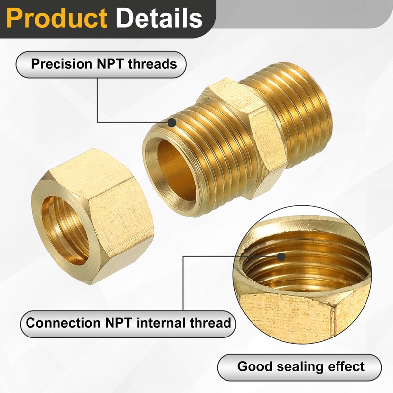 sourcing map 1Pcs Brass Compression Tube Fitting, 15.88mm Tube OD