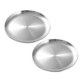 DOITOOL 2pcs 26cm Stainless Steel Round Plate Metal Plate Steak Serving Plate Fruit Salad Plate Sushi Bowl Serving Plate for Picnic BBQ Steak