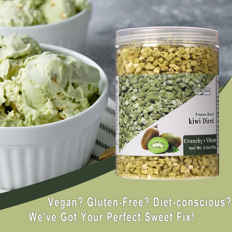 Freeze Dried Kiwi Diced,Dried Kiwi, 8.8oz /250g,Crispy Crunchy Snacks,No Sugar