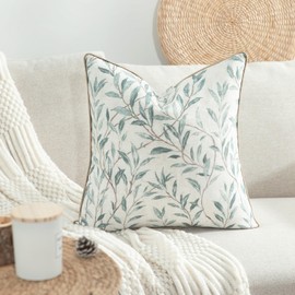 VOGOL Farmhouse 20x20 Inch Throw Pillow Covers, Farmhouse Simply Blue Leaves Accent Cushion Case with Piped Edge, Home Decorative Throw Pillowcases for Couch Bed Car Living Room, 1 Pack