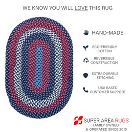 Super Area Rugs Oval 5' X 7' Blue - Red - Navy Oval Braided Rug for Farmhouse/Nautical Style Bedrooms and Living Rooms