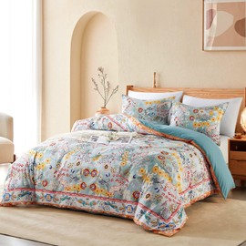 Cupocupa Duvet Cover Twin Size Set Boho Floral Botanical 2 Pieces XL Size Lightweight Duvet Cover Set with Zipper Closure, 4 Ties Reversible Chic Garden Aesthetic Bedding