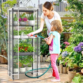 sagrynfp Mini 5-Tier Greenhouse for Indoor Outdoor, 23.2" L×13.4" W×61.4" H Portable Greenhouse with Clear PVC Cover and Metal Shelf for Growing Vegetables, Flowers and Seedlings, with Wheels