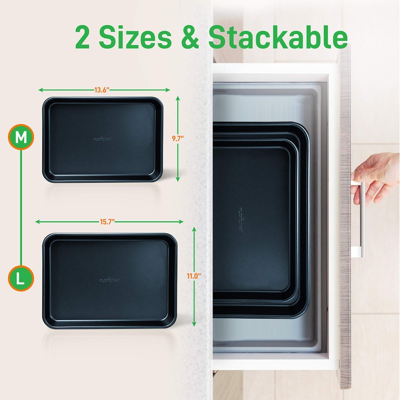 NutriChef Non-Stick Cookie Sheet Baking Pans, 2-Piece Oven Baking Trays
