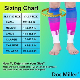 Doc Miller Manga de Compresión Para Pantorrillas (1 par) 20-30 mmHg Medias de Compresión Mangas Para Ejercicio, Recuperación, Dolor, Varices y Calambres en Piernas (Azul Rosa Blanco, 2X-Grande)