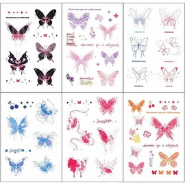 Bethany Home 12 Pcs Pink Green Tattoo Stickers Tattoo Stickers Waterproof Tattoos Fancy Dress Up Tattoos Watercolor Cute Fashion Clavicle Stickers Multicolor (Butterfly-12pcs)