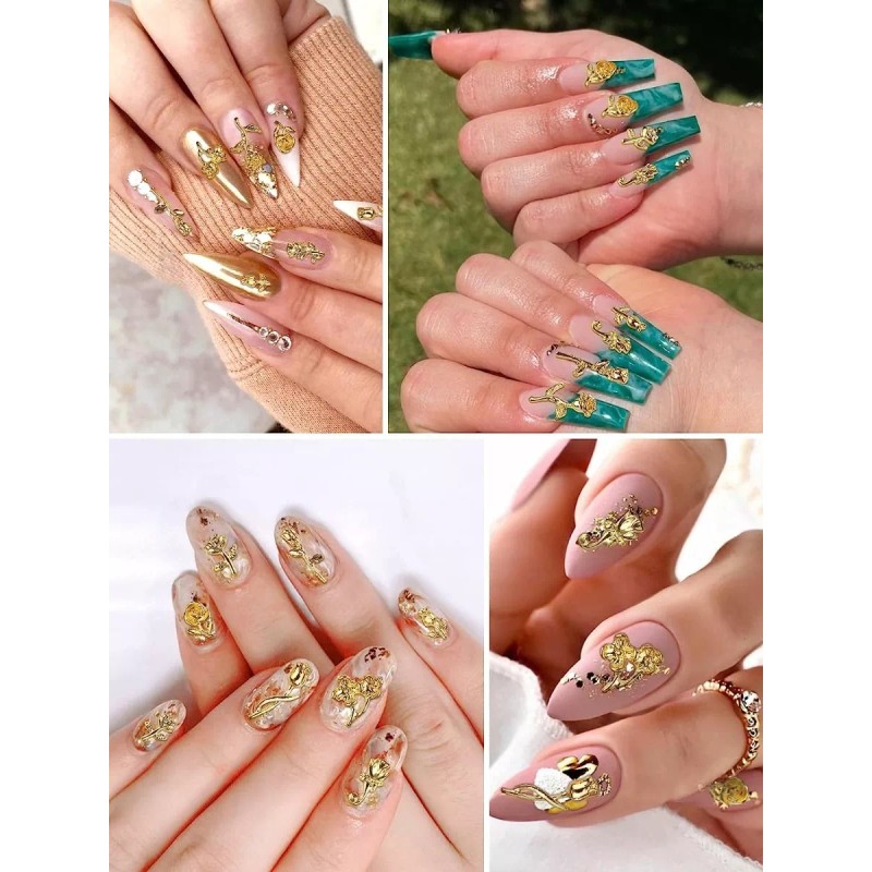 Leelospgt Dijes De Uñas 3d Con Diseño De Rosas Decoración