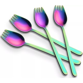 tiokin SporksSalad Forks4-Pack 18/10 Stainless Steel Sporks 7.4 Inches Long Handle D...