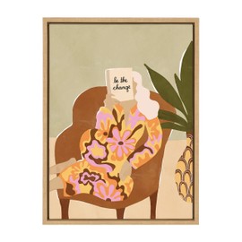 Kate and Laurel Sylvie Be the Change Framed Canvas Wall Art by Alja Horvat, 18x24 Natural, Decorative Abstract People Art on Wall