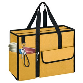 BALEINE Large Utility Tote Bag with Reinforced Bottom, Multi Pockets Foldable Tote Bag for Nurse, Travel, Work (Medium, Yellow)