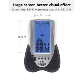 CZT Retro Brick Game Console Big Blue Backlight Screen Built-in 23 Games Tank Battle/Racing Can plug Headphone Nostalgic Puzzle Pocket Handheld Porable Machine Children's toys (Black)