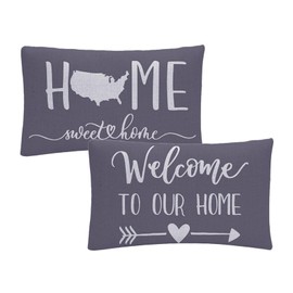 7COLORROOM 2Pack Farmhouse Decor Lumbar Pillow Covers Grey Family Saying Home Sweet Home Rectangular/Waist Cushion Cover Welcome to Our Home Housewarming Gifts Pillowcases 12”×20”(12”×20”, Grey)