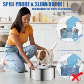 Kunlunloor Wassernapf für Hunde, auslaufsicher 3L Edelstahl, Futternapf für große Hunde, langsames Trinken, spritzwassergeschützt, Wasserspender, schwimmender Napf, schmutzfrei (3L)