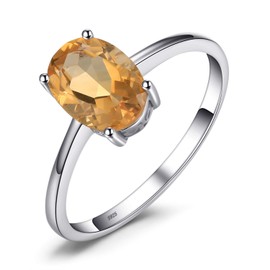 JewelryPalace Class Natural Gemstone Citrine Birthstone Solitaire Engagement Rings for Women, Anniversary 14K Gold Plated 925 Sterling Silver Promise Rings for Her, Jewelry Sets Size 5