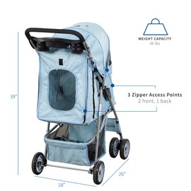 VIVO Four Wheel Pet Stroller, for Cat, Dog and More, Foldable Carrier Strolling Cart, Multiple Colors (Blue)