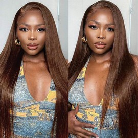 kocorose Chocolate Brown Straight Lace Front Wigs Human Hair 180% Density 5x5 HD Transparent Lace Straight Frontal Wigs Human Hair for Women Pre Plucked with Baby Hair 4# 30 inch