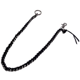 GoodsLand GD-WLCHAIN-01 [PU Leather & Metal] Wallet Chain, 23.6 inches (60 cm), Long Leather, Stylish, Men's, Eggplant Skull Carabiner, Keyring, Key Ring, Motorcycle, Keychain, Wallet,, Black