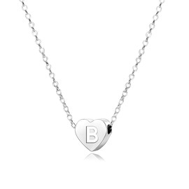 KENYG S925 Silver A-Z Capital Initial Heart Pendant Necklaces for Women Girls Lady for Christmas Birthday Graduation,Women Choker Tiny Necklaces Fashion Jewellery (B)
