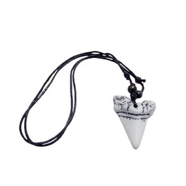 Hilufiet Shark Teeth Wax Rope Necklace Summer Beach Resin Tooth Shaped Pendant Surfer Leather Necklaces for Women Men-White