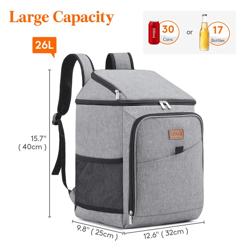 Lifewit Insulated Soft Cooler Bag Cooler Backpack, 26L 34-Can Leakproof