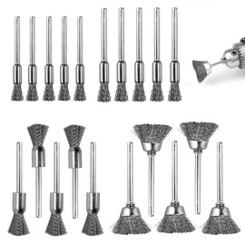 HAPPOW Pack of 20 Steel Brush Cordless Screwdriver, Wire Brush Drill Stainless Steel Material, 3 mm Shank, 4 Sizes (5/6/8/15 mm), Wire Brush for Dremel, Sanding Brushes for Polishing Rust Removal