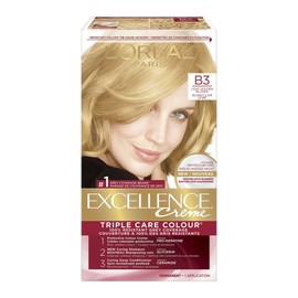 L’Oréal Paris Excellence Crème Permanent Hair Color, B3 Light Golden Blonde, 100% Grey Coverage, Hair Dye, 1 EA (Packaging May Vary)
