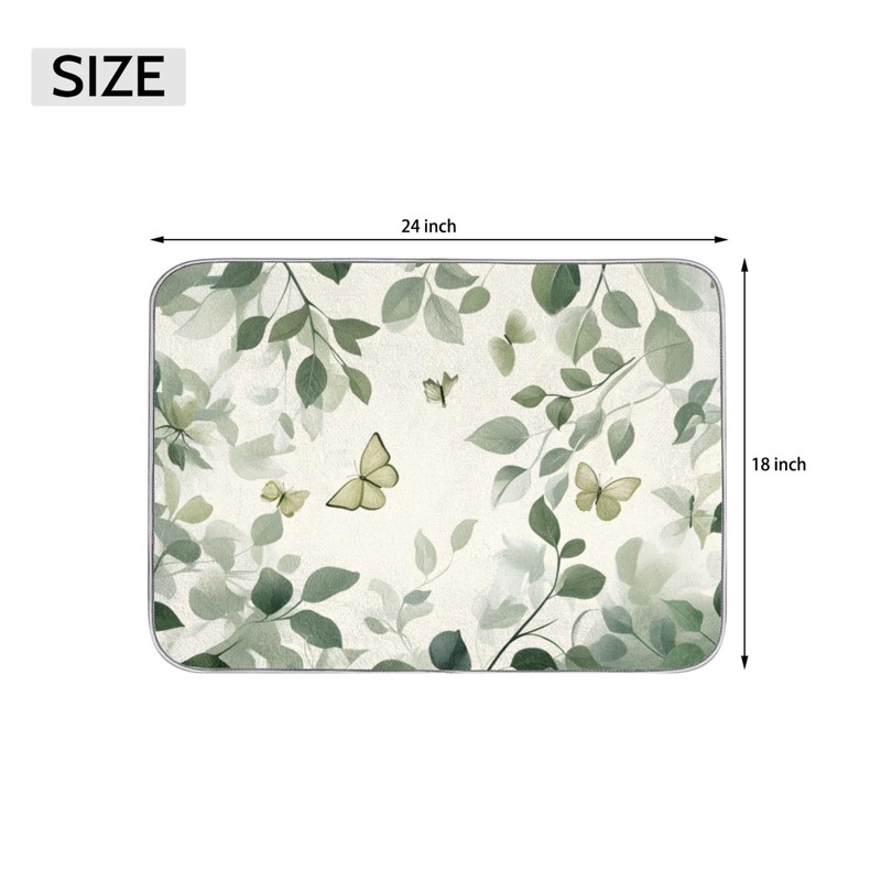 Green Leaf Dish Drying Mat, 18"x24" Ultra Water Absorbent Microfiber