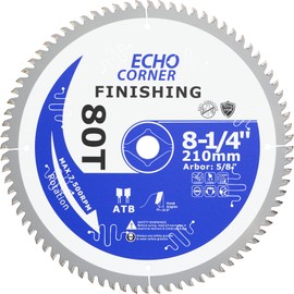 8-1/4 Inch Polished Finishing Circular Saw Blade, Carbide ATB 80-Tooth, Non-Stick Coating, for Wood, Plywood, Plastic, Veneer, Wet Lumber, Laminate, 5/8 inch Arbor