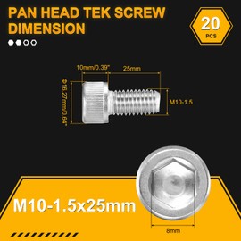 DTGN M10-1.5x25 Socket Head Cap Screws Bolts - 20Pack - Good for Road Bicycle, Mountain Bike, Auto, Motorcycle - 304 Stainless Steel Hex Head Metric Screws - Silver