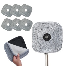 True & Tidy® 6-Pack 9 inch Extra Thick Microfiber Pad Refill for SPIN-800 TrueClean Mop & Bucket Square, Compatible with M16 and Most Square Spin Mop and Bucket, Machine Washable up to 100x