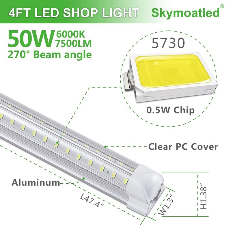 Skymoatled 8Pack 4FT LED Shop Light Garage Lights,50W 6000K 7500LM