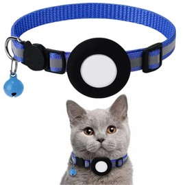 AirTag Cat Collar – Reflective Breakaway Kitten Collar with Bell & Built-in AirTag Holder, Adjustable Lightweight Nylon Cat Collar for Kittens & Cats (Blue)