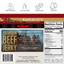 Top Notch Ranch Cut Jerky - 3.25 oz Bag of Beef Jerky - High Protein Snacks for Kids and Adults - Flavorful Strips of Premium Beef Jerky (Hot and Sweet)