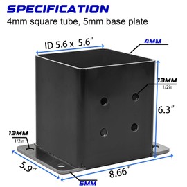 TPSKHE 2 PCS 6"x 6"Post Base with 1” Rise, Heavy Duty 8 Gauge 4mm Steel, Fence Post Anchor Deck Supports Porch Concrete Railing Post Holders, for Nominal Lumber Wood (Inner Dia 5.5x5.5)