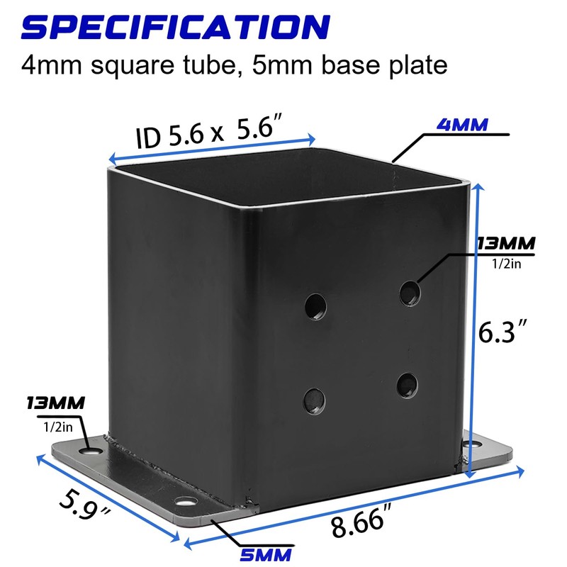 TPSKHE 2 PCS 6"x 6"Post Base with 1” Rise, Heavy