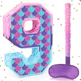 Mermaid Pinata Digital Birthday Party Colorful Paper Flaver Anniversary Celebration Girl Children's Ocean Mermaid Theme Carnival Event Decoration (Number 9)