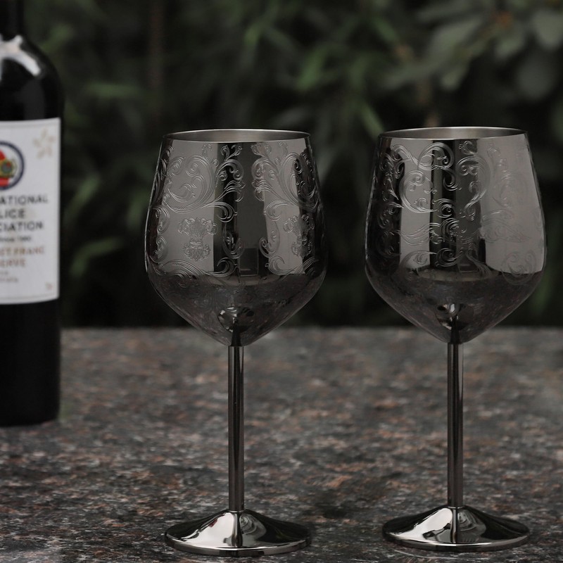Sky Fish Stainless Steel Wine Goblets 2-Pack 18oz | Black