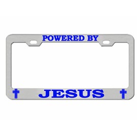 Powered by Jesus Religious Meditation License Plate Frame Car Accessories Car Tag Holder A12