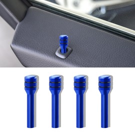 HEVLE 4PCS Car Door Lock Knobs, Vehicle Lift Bolt, Aluminum Alloy Cover Decor, 0.47" x 1.93" Automotive Switches, Universal Accessories Safety Pin (Blue)