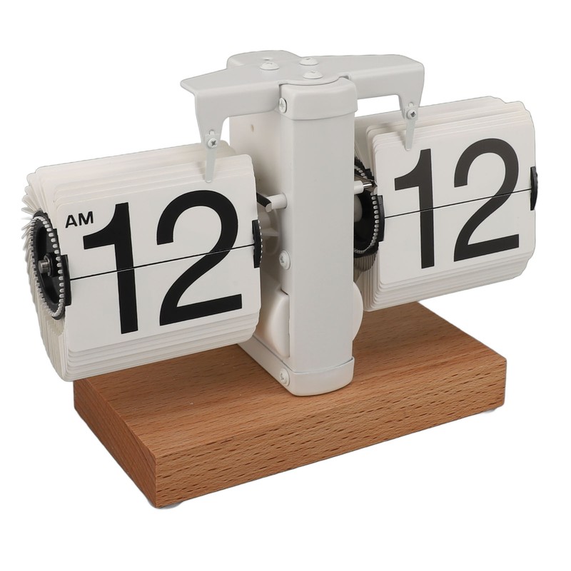 Flip Desk Clock Auto Mechanical Flip 12H AM PM Wood