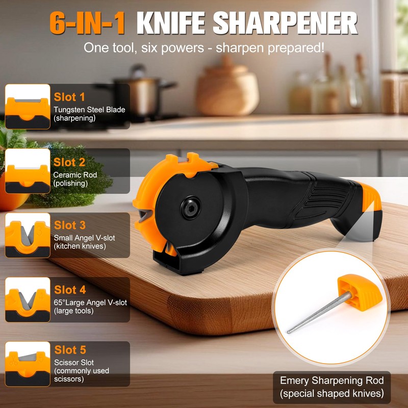 KimPump 6-in-1 Garden Tool & Kitchen Knife Sharpener with Ceramic,