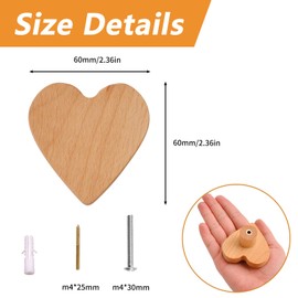MOROBOR 6PS Heart Shaped Wooden Knobs Single Hole Beech Wood Handles Wood Cupboard Cabinet Handles Knobs for Chest of Drawers with Screws& Expansion Tube