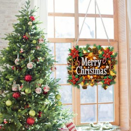 Merry Christmas Diamond Art Hanging Kits for Adults, Diamond Painting Pendant Kits, DIY Acrylic 5D Special Shaped Crystal Diamonds Gem Art Painting Ornament for Home Wall Decor Gift