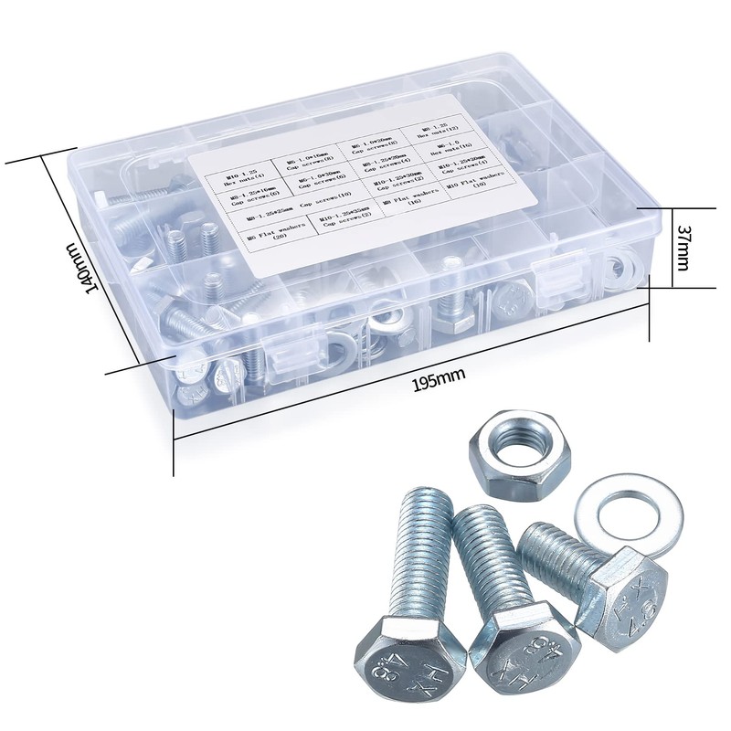 128 Pcs Flat Hex Bolt, Hex Nut & Washer Assortment