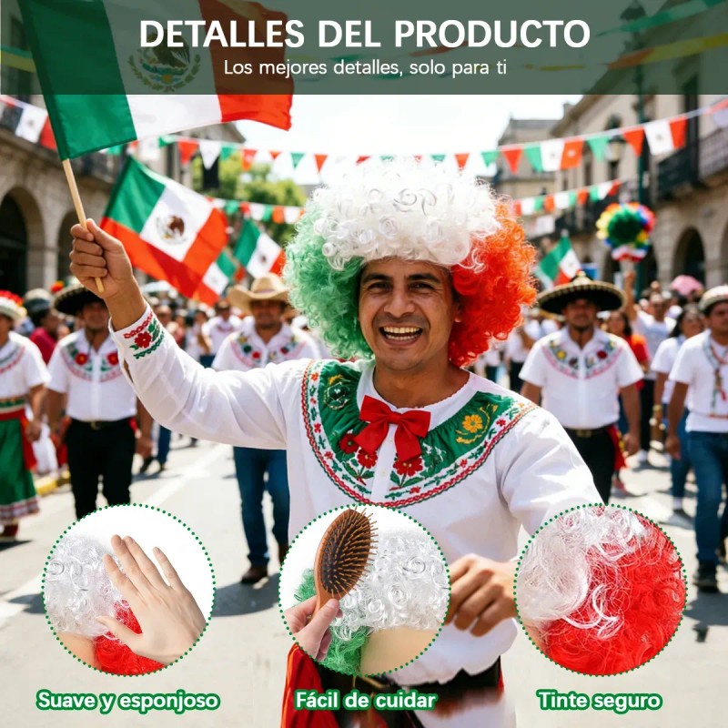 Peluca Con Bandera México Fanático Accesorios Mundial 2026