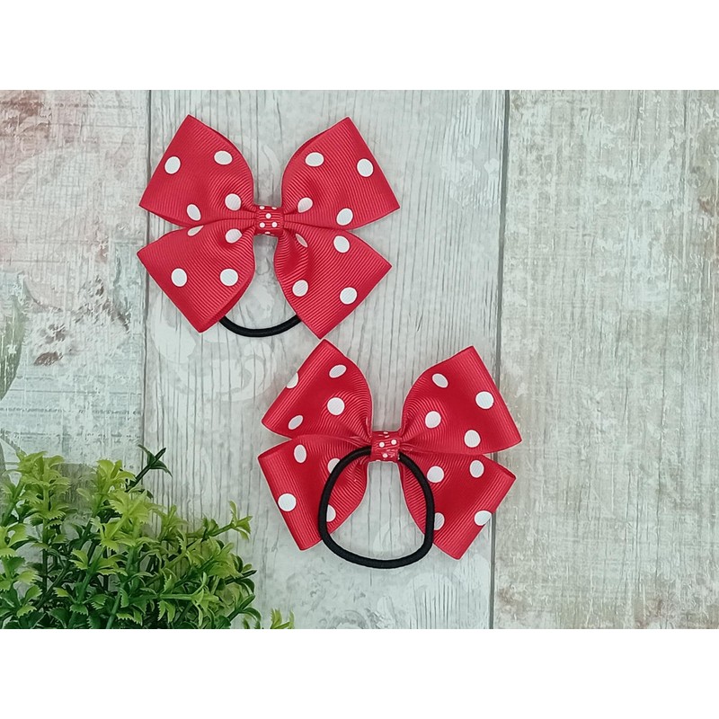 Pack Of 2 Red Polka Dot Satin Ribbon Handmade Hair