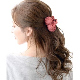 VINGTAINE H-719-PK Grosgrain Ruffle Hair Claw Hair Clip, Volume, Simple, Pink