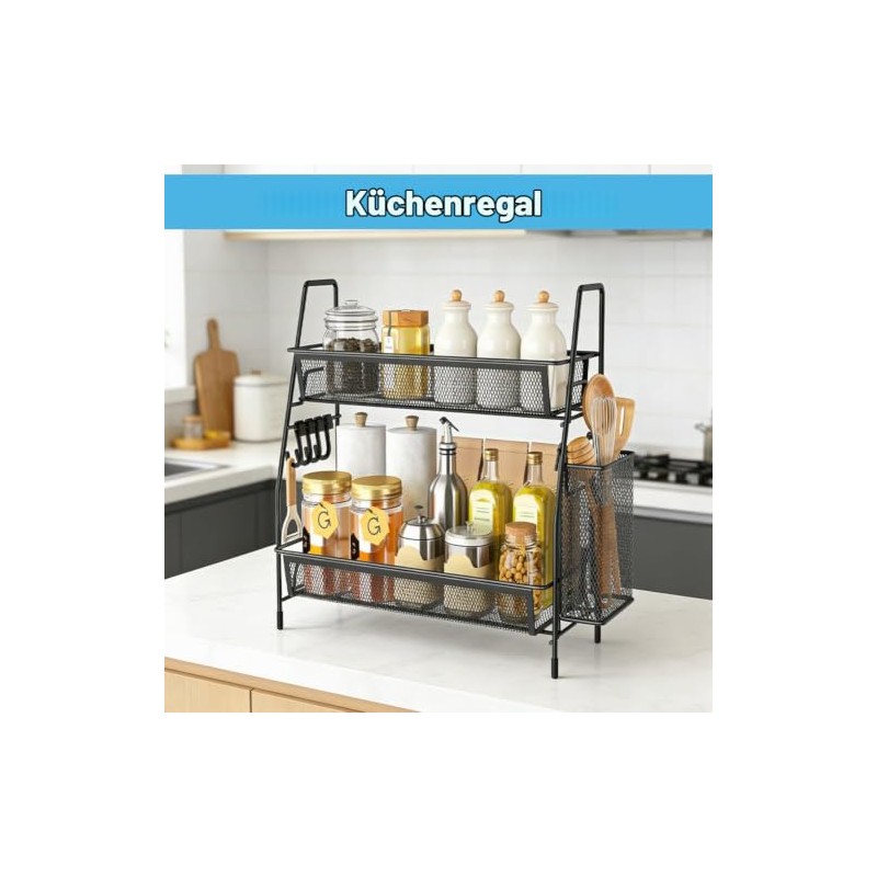 2 Tier Spice Rack, Standing, Metal Spice Rack, Kitchen Shelf,